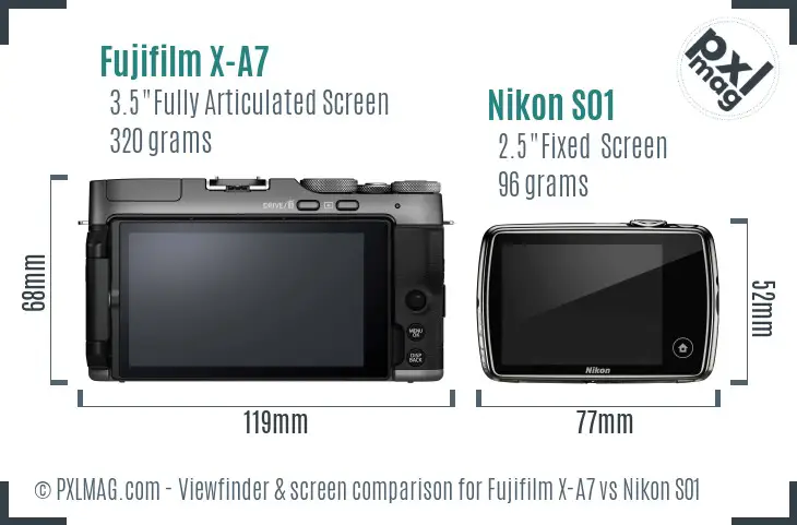 Fujifilm X-A7 vs Nikon S01 Screen and Viewfinder comparison