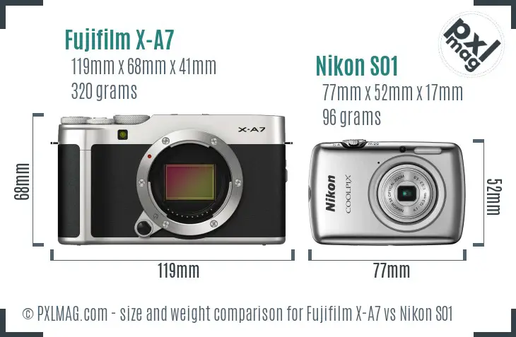 Fujifilm X-A7 vs Nikon S01 size comparison