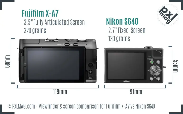 Fujifilm X-A7 vs Nikon S640 Screen and Viewfinder comparison