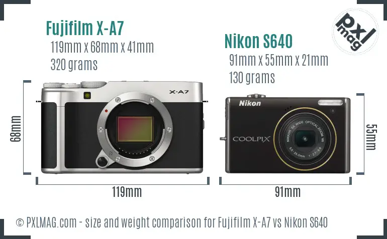 Fujifilm X-A7 vs Nikon S640 size comparison