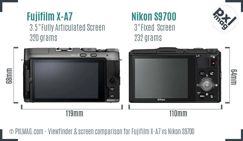Fujifilm X-A7 vs Nikon S9700 Screen and Viewfinder comparison