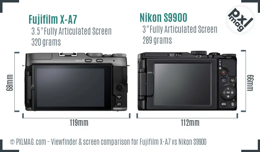 Fujifilm X-A7 vs Nikon S9900 Screen and Viewfinder comparison