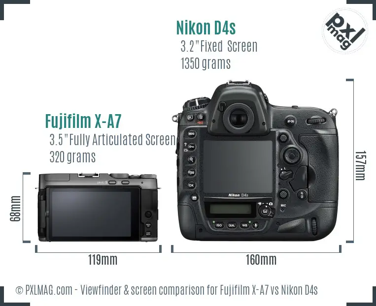 Fujifilm X-A7 vs Nikon D4s Screen and Viewfinder comparison
