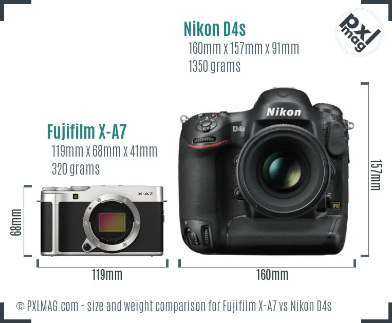 Fujifilm X-A7 vs Nikon D4s size comparison
