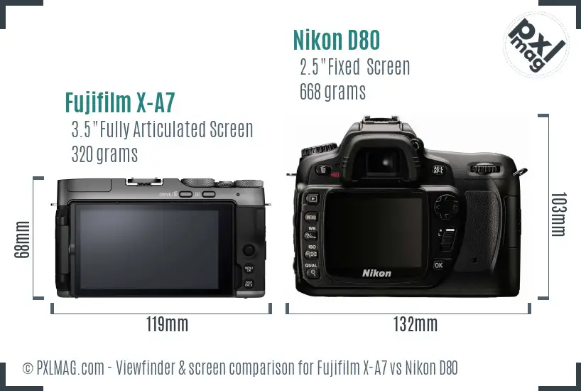 Fujifilm X-A7 vs Nikon D80 Screen and Viewfinder comparison