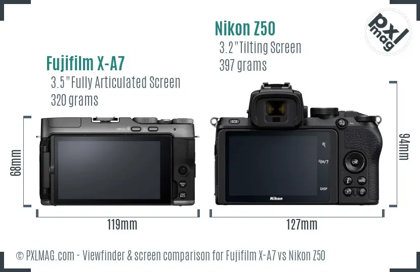 Fujifilm X-A7 vs Nikon Z50 Screen and Viewfinder comparison Fujifilm X-A7 vs Nikon Z50 Screen and Viewfinder comparison