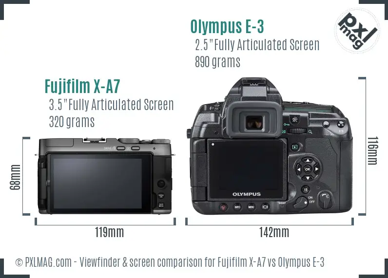 Fujifilm X-A7 vs Olympus E-3 Screen and Viewfinder comparison