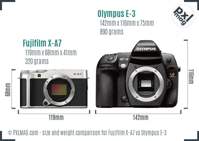 Fujifilm X-A7 vs Olympus E-3 size comparison