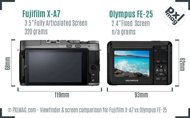 Fujifilm X-A7 vs Olympus FE-25 Screen and Viewfinder comparison