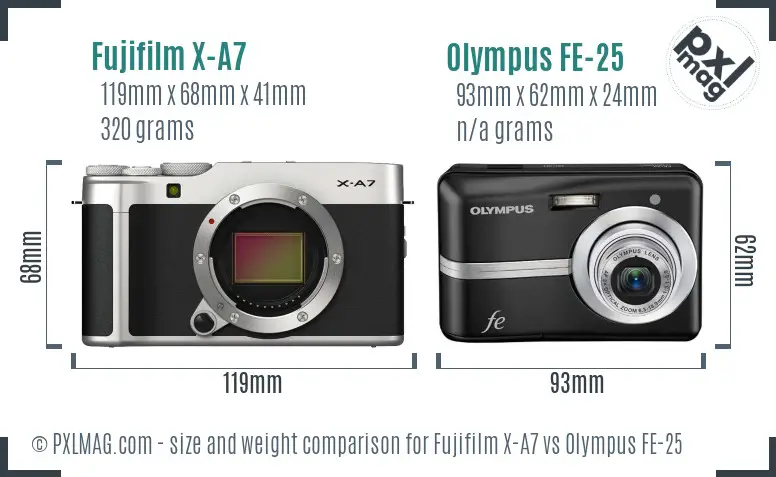 Fujifilm X-A7 vs Olympus FE-25 size comparison