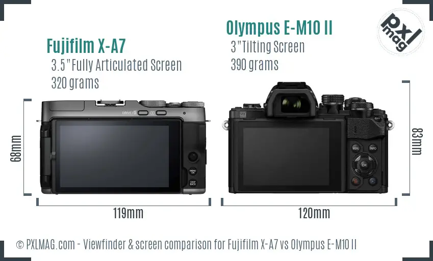 Fujifilm X-A7 vs Olympus E-M10 II Screen and Viewfinder comparison