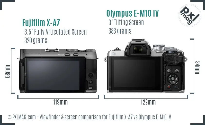 Fujifilm X-A7 vs Olympus E-M10 IV Screen and Viewfinder comparison