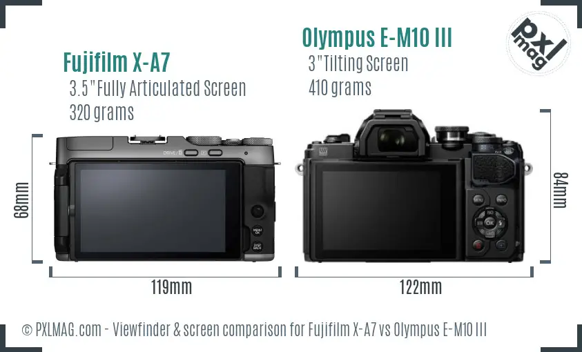 Fujifilm X-A7 vs Olympus E-M10 III Screen and Viewfinder comparison