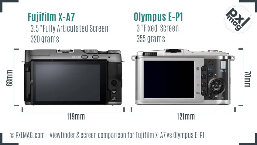 Fujifilm X-A7 vs Olympus E-P1 Screen and Viewfinder comparison