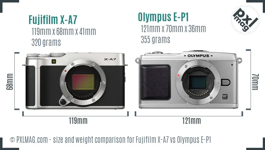Fujifilm X-A7 vs Olympus E-P1 size comparison