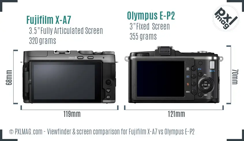 Fujifilm X-A7 vs Olympus E-P2 Screen and Viewfinder comparison