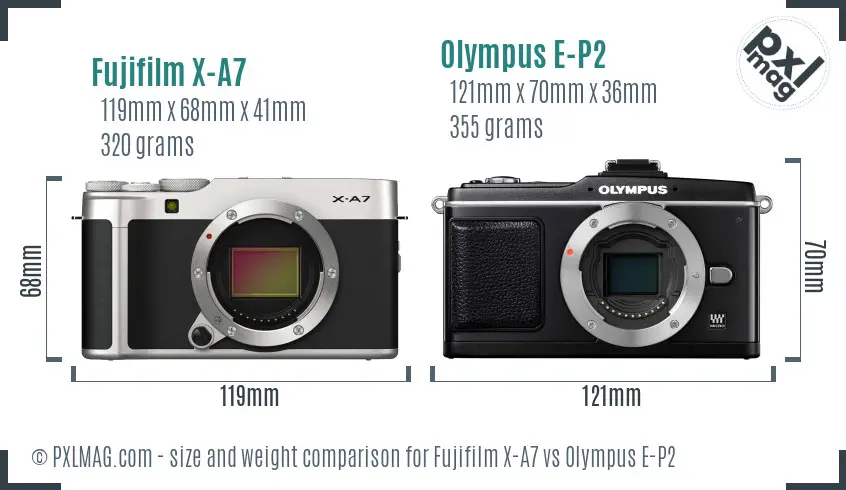 Fujifilm X-A7 vs Olympus E-P2 size comparison