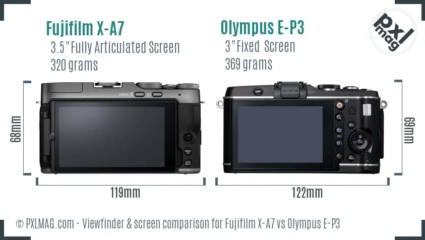 Fujifilm X-A7 vs Olympus E-P3 Screen and Viewfinder comparison