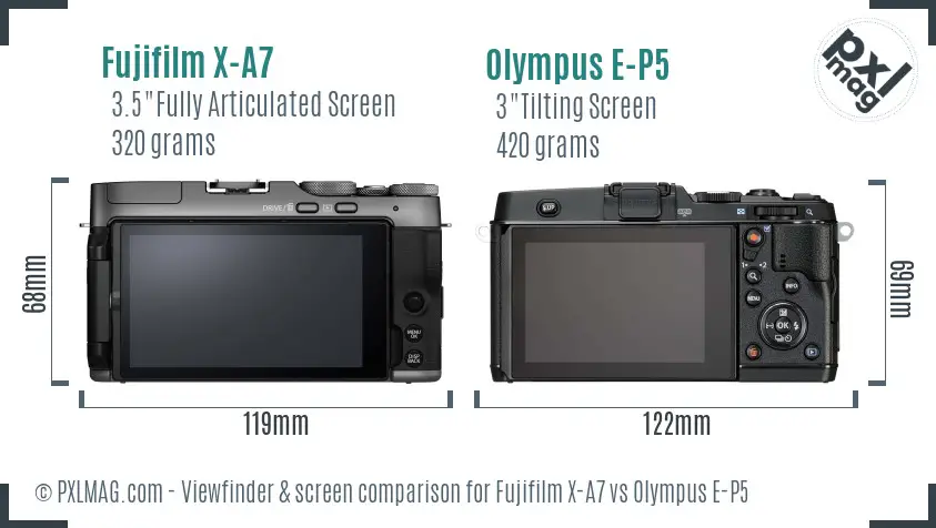 Fujifilm X-A7 vs Olympus E-P5 Screen and Viewfinder comparison