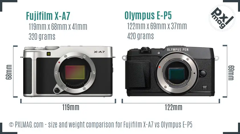 Fujifilm X-A7 vs Olympus E-P5 size comparison