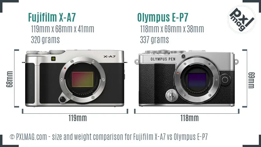 Fujifilm X-A7 vs Olympus E-P7 size comparison