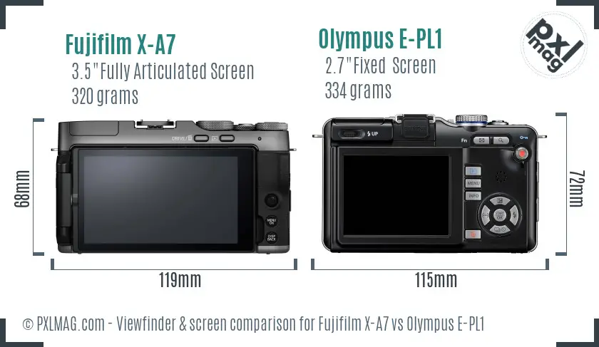 Fujifilm X-A7 vs Olympus E-PL1 Screen and Viewfinder comparison