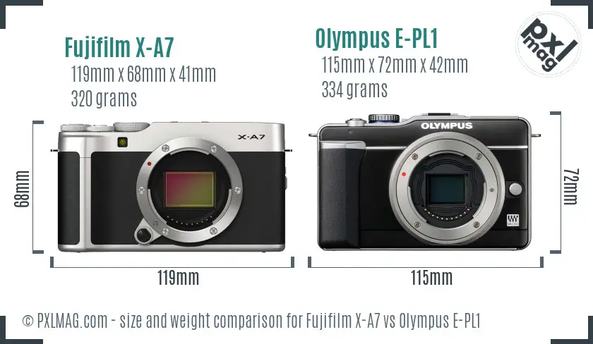 Fujifilm X-A7 vs Olympus E-PL1 size comparison