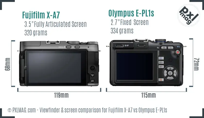 Fujifilm X-A7 vs Olympus E-PL1s Screen and Viewfinder comparison