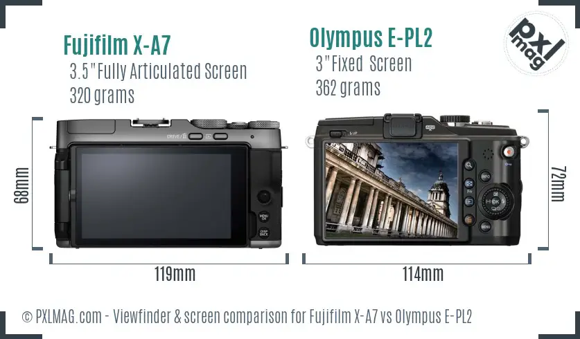 Fujifilm X-A7 vs Olympus E-PL2 Screen and Viewfinder comparison