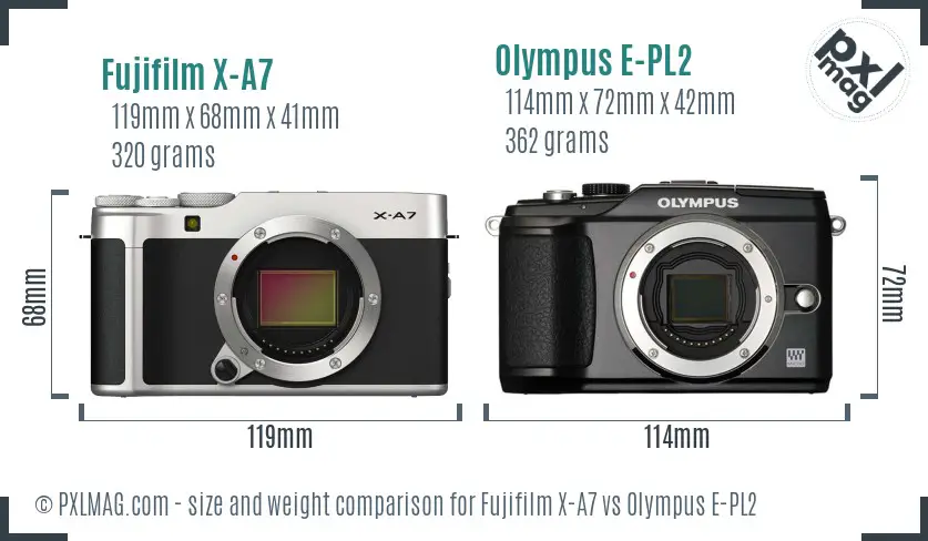 Fujifilm X-A7 vs Olympus E-PL2 size comparison