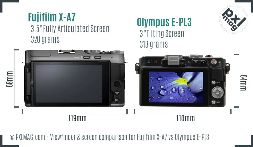 Fujifilm X-A7 vs Olympus E-PL3 Screen and Viewfinder comparison
