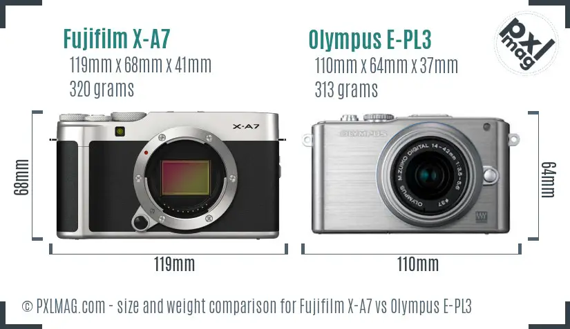 Fujifilm X-A7 vs Olympus E-PL3 size comparison