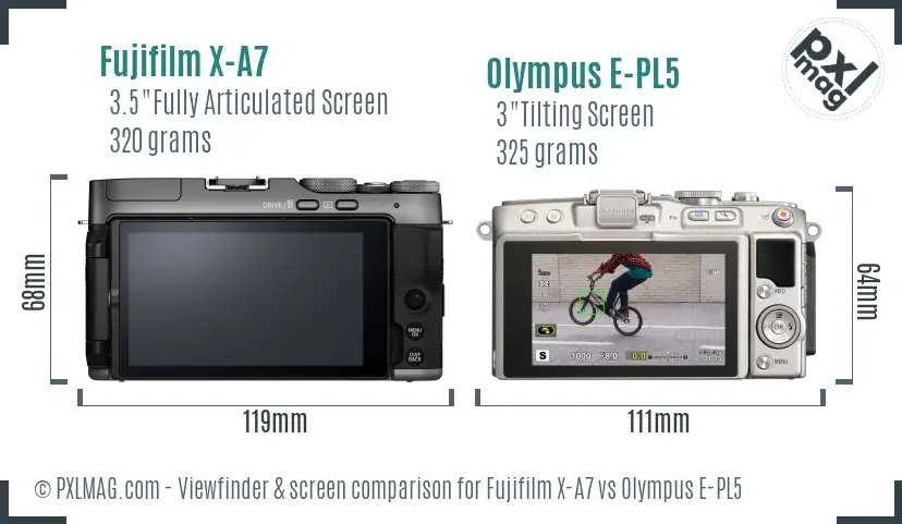 Fujifilm X-A7 vs Olympus E-PL5 Screen and Viewfinder comparison