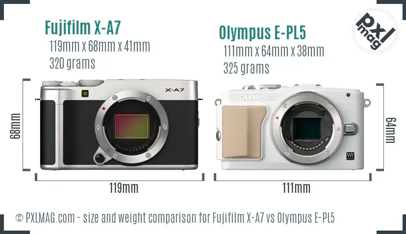 Fujifilm X-A7 vs Olympus E-PL5 size comparison