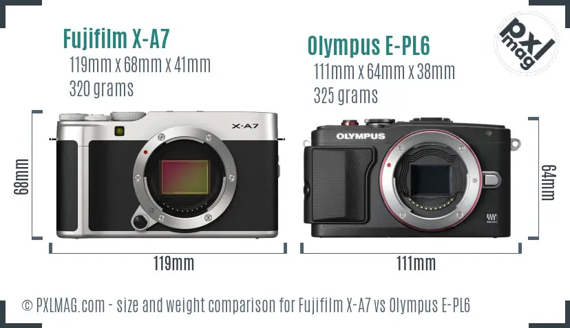 Fujifilm X-A7 vs Olympus E-PL6 size comparison