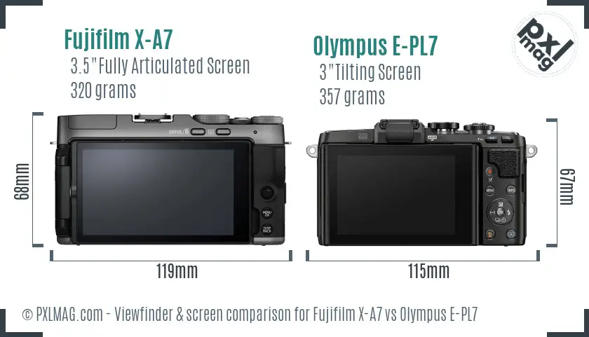 Fujifilm X-A7 vs Olympus E-PL7 Screen and Viewfinder comparison