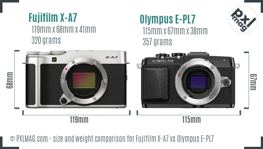 Fujifilm X-A7 vs Olympus E-PL7 size comparison