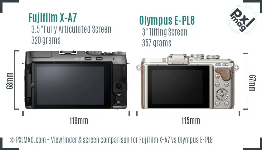 Fujifilm X-A7 vs Olympus E-PL8 Screen and Viewfinder comparison