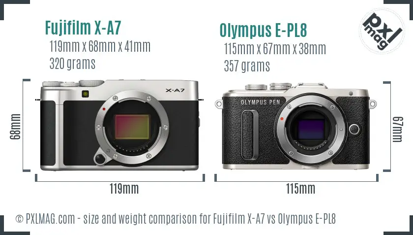 Fujifilm X-A7 vs Olympus E-PL8 size comparison