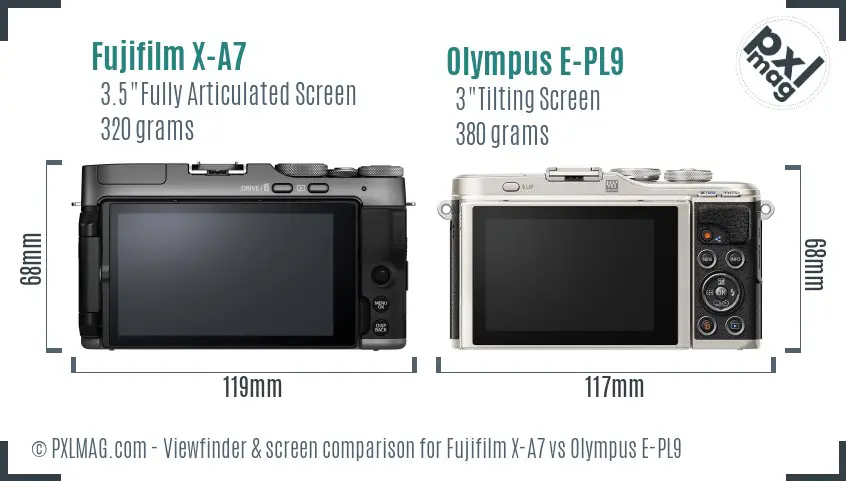 Fujifilm X-A7 vs Olympus E-PL9 Screen and Viewfinder comparison
