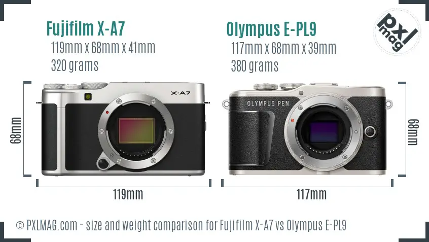 Fujifilm X-A7 vs Olympus E-PL9 size comparison