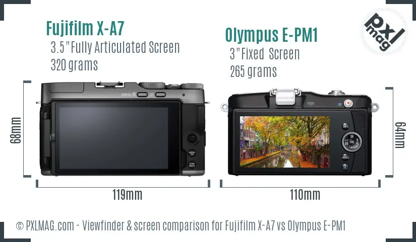 Fujifilm X-A7 vs Olympus E-PM1 Screen and Viewfinder comparison