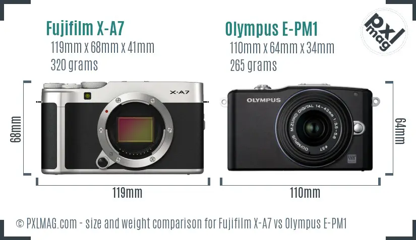 Fujifilm X-A7 vs Olympus E-PM1 size comparison
