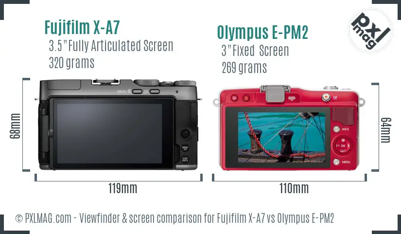 Fujifilm X-A7 vs Olympus E-PM2 Screen and Viewfinder comparison