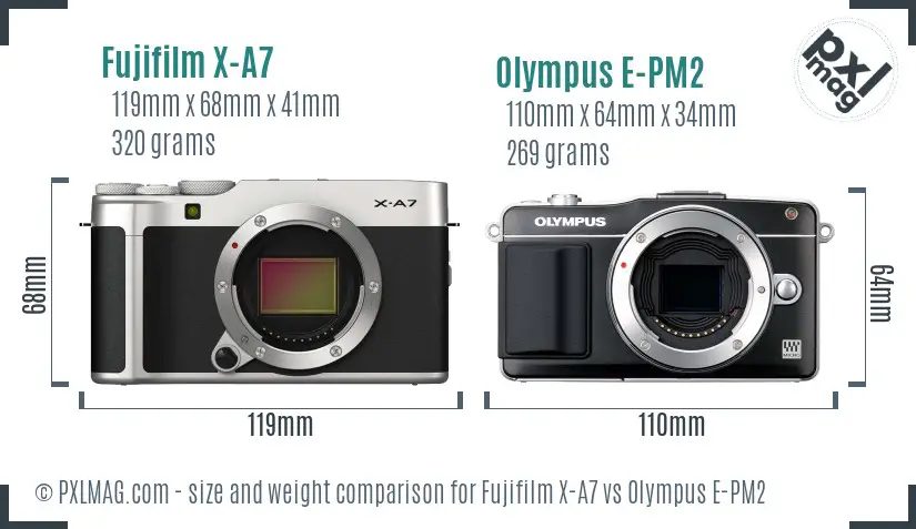 Fujifilm X-A7 vs Olympus E-PM2 size comparison
