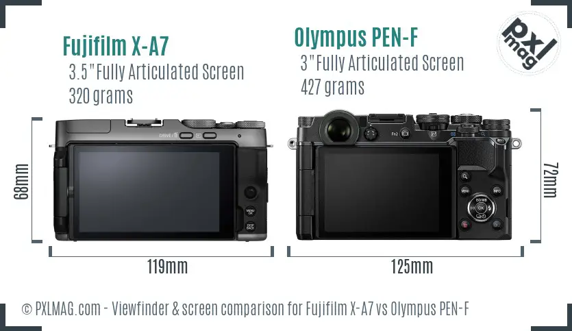 Fujifilm X-A7 vs Olympus PEN-F Screen and Viewfinder comparison