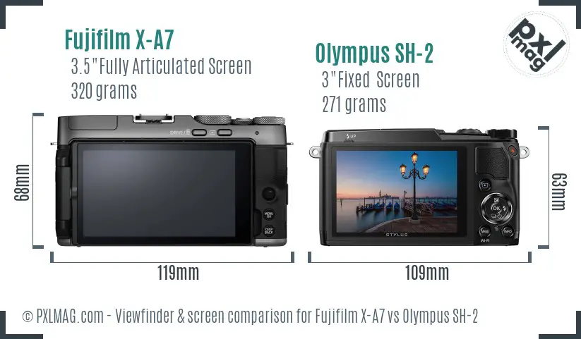 Fujifilm X-A7 vs Olympus SH-2 Screen and Viewfinder comparison