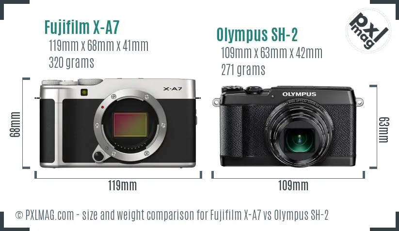 Fujifilm X-A7 vs Olympus SH-2 size comparison