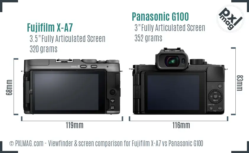 Fujifilm X-A7 vs Panasonic G100 Screen and Viewfinder comparison