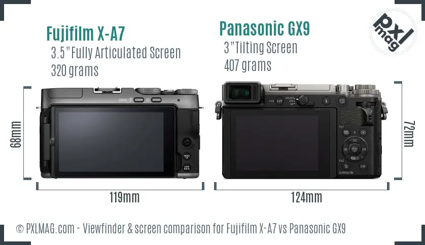 Fujifilm X-A7 vs Panasonic GX9 Screen and Viewfinder comparison